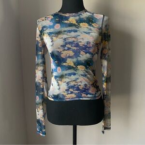 Urban Outfitters small Floral Print Long Sleeve mesh Top